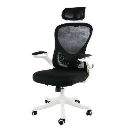 Elama High Back Adjustable Mesh and Fabric Office Chair in White and Black with Adjustable Head Rest